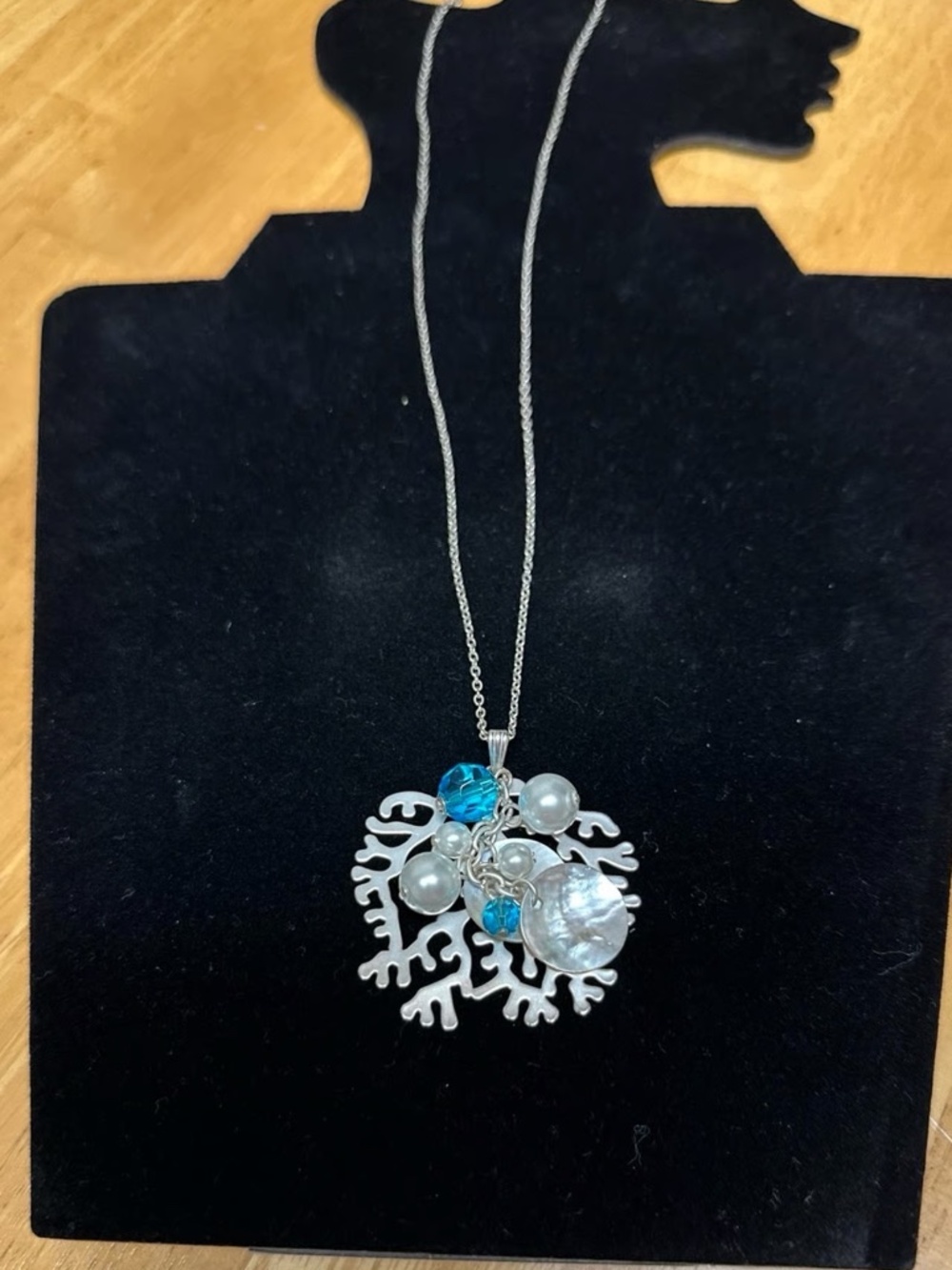 Sea Coral Silver-tone Blue Bead Necklace